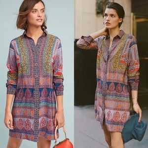 Maeve Anthropologie Casablanca Silk Shirt Dress Size 10